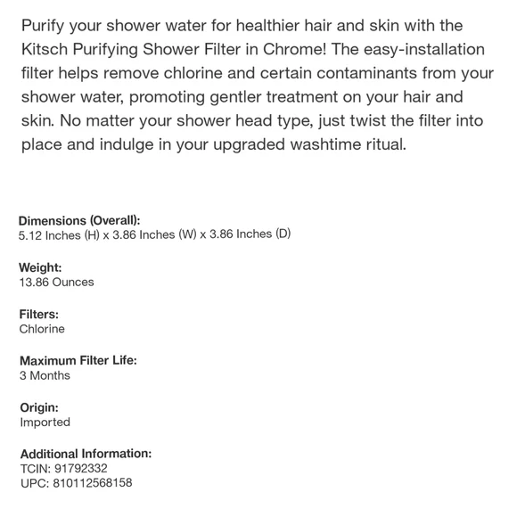 Kitsch NWT Mass Purifying Shower Filter in Chrome - Picture 6 of 6